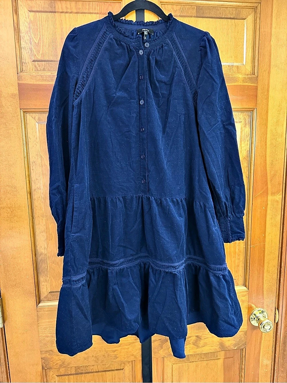 ME+EM Cotton Tiered Mini Dress in Blue Size Medium